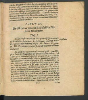 Caput IV. De disciplinae externae Ecclesiasticae Obiecto & Subiecto.