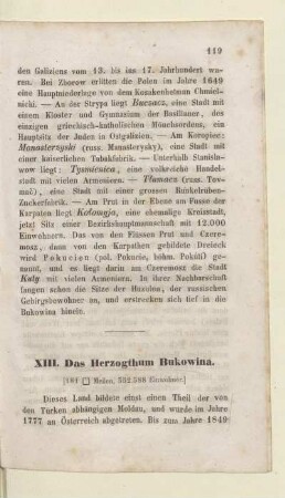 XIII. Das Herzogthum Bukowina