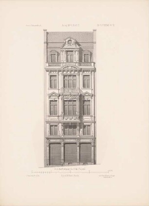 Geschäftshaus, Köln: Ansicht (aus: Architektonisches Skizzenbuch, H. 137/2, 1876)
