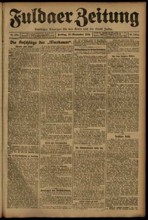 Erste Ausgabe vom Freitag, den 25. November 1921.