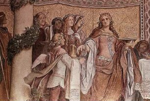 Albrecht der Entartete, seine Gemahlin und Hofdame Kunigunde von Eisenberg an der Festtafel