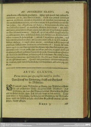 Artic. CLXXVII. Poena eorum, qui ope, consilio maleficos iuvere. Von Straff der Förderung, Hülff und Beystand der Missethäter
