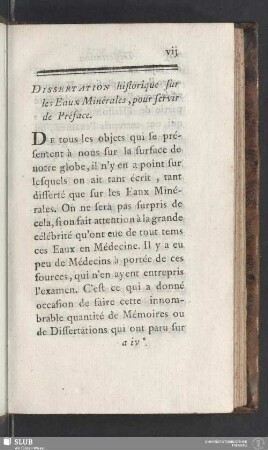 Dissertation historique sur les Eaux Minérales, pour servir de Préface