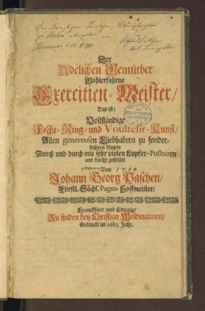 Der Adelichen Gemüther wohlerfahrne Exercitien-Meister