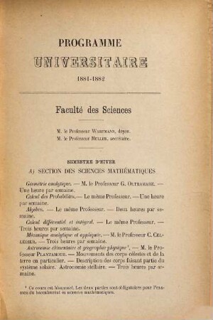 Programme des cours. 1881/82