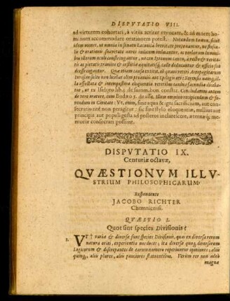 Disputatio IX. Respondente Jacobo Richter