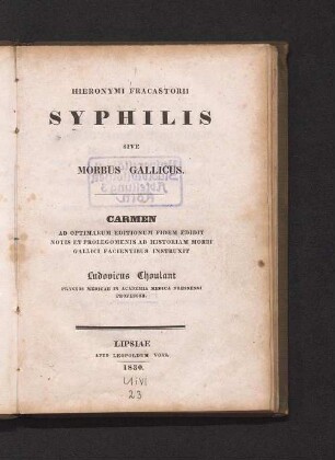 Hieronymi Fracastorii Syphilis sive morbus gallicus