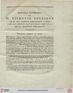 Notitia literaria de M. Vitruvio Pollione