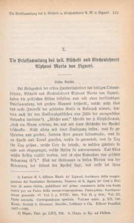 123-145 Die Briefsammlung des h. Bischofs und Kirchenlehrers A. M. v. Liguori : I.