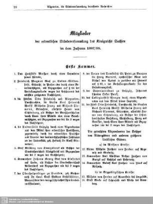 Mitglieder der ordentlichen Ständeversammlung des Königreichs Sachsen in den Jahren 1887/88.