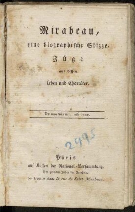 Mirabeau : eine biographische Skizze, Züge aus dessen Leben und Charakter