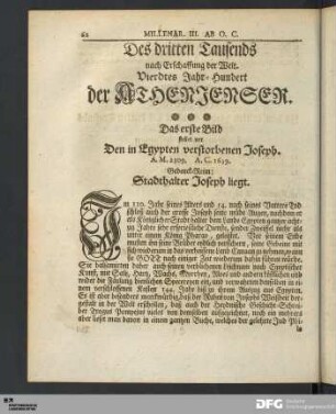 Des dritten Tausends nach Erschaffung der Welt. Vierdtes Jahr-Hundert der ATHENIENSER.