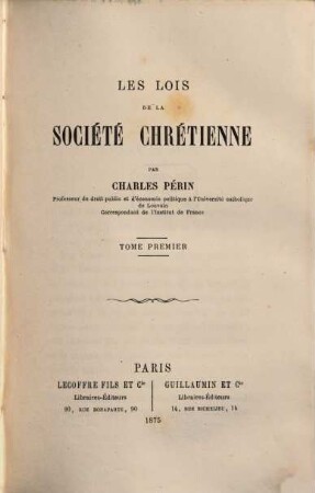 Les lois de la société chrétiennes, 1