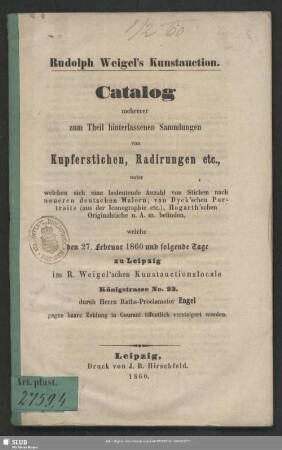 1860, 27.Febr.: Rudolph Weigel's Kunst-Auction