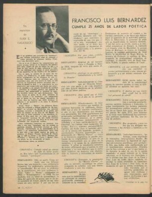Francisco Luis Bernardez : Cumple 25 años de labor poetica