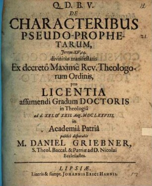 De Characteribus Pseudo-Prophetarum : Ierem. XIV, 14. divinitus manifestatis