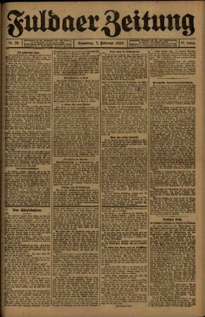 Erste Ausgabe vom Samstag, den 07. Februar 1920.