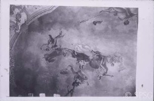 Berlin, Schloss Charlottenburg, Neuer Flügel, Speisesaal (Weißer Saal), R. 362, Detail des Deckengemäldes von Antoine Pesne, vor der Beschädigung.
