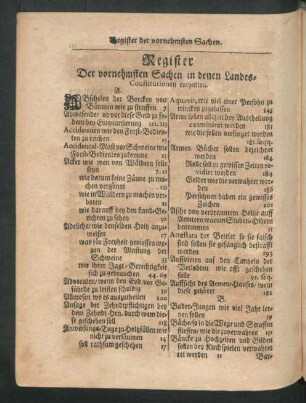 Register Der vornehmsten Sachen in denen Landes-Constitutionen enthalten.