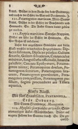 Fünfte Klasse. Mit fünf Staubfäden. Pentandria