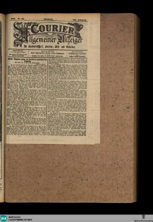 Badische Presse : Generalanzeiger der Residenz Karlsruhe und des Großherzogtums Baden, Allgemeiner Anzeiger für Landwirtschaft, Garten-, Obst- und Weinbau