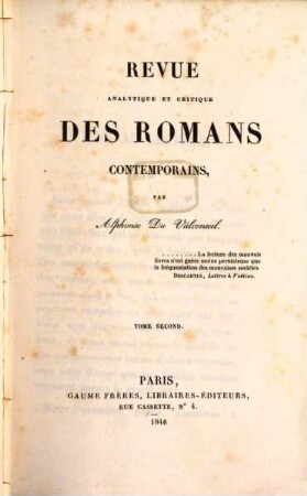 Revue analytique et critique des romans contemporains, 2