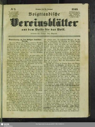 Voigtländische Vereinsblätter : aus dem Volke für das Volk