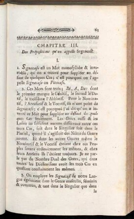 Chapitre III. Des Prépositions qu´on appelle Segnacasi.