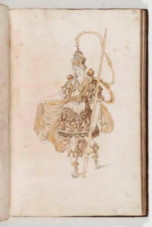 Stehender Krieger in prunkvollem Harnisch mit Lanze, in: Equestrium statuarum [...] formae [...] artificiosissime pictis, Bl. 53