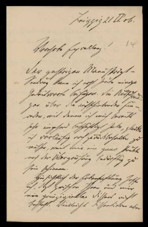 14: Brief von Emil Strohal an Gottlieb Planck, Leipzig, 21.2.1906