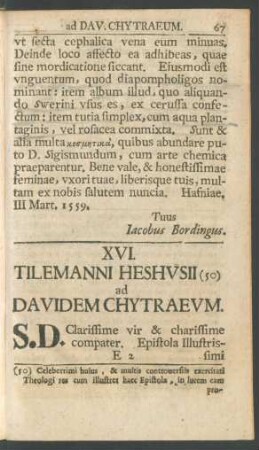 XVI. Tilemanni Heshusii (50) ad Davidem Chytraeum