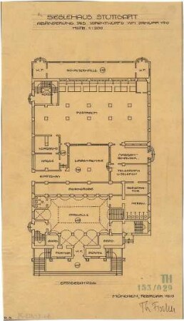 Fischer, Theodor; Stuttgart; Gustav-Siegle-Haus - Grundriss EG