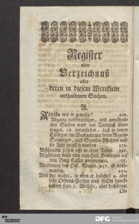 Register aller deren in diesem Wercklein enthaltenen Sachen