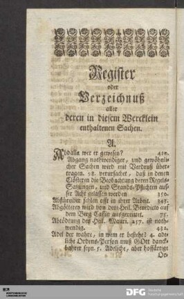 Register aller deren in diesem Wercklein enthaltenen Sachen