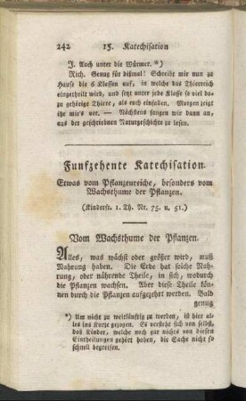 Funfzehente Katechisation. Etwas vom Pflanzenreiche, besonders vom Wachsthume der Pflanzen.