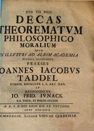 Decas Theorematvm Philosophico Moralium