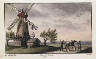 'Bei Gziatsk' Windmühle; Aquarell; Rückseitenvermerk: 'nach Faber'