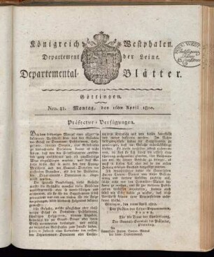 Nro. 31. Montag, den 16ten April 1810 [-] Nro. 40. Donnerstag, den 17ten May 1810