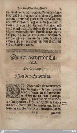 Das dreizehende Capittel. De Colonis. Von den Gewercken.