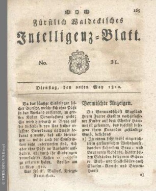 No. 21, Dienstag, den 22ten May 1810