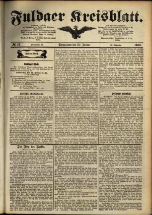 Erste Ausgabe vom Samstag, den 22. Januar 1910.