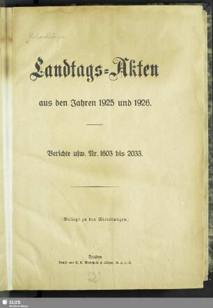 2.1922/26,3: Landtags-Akten / Berichte