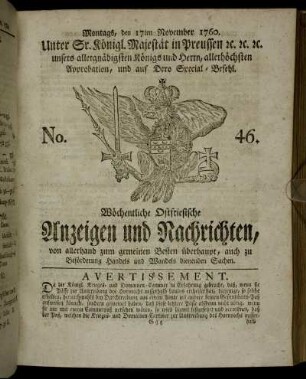 No. 46. Montags, den 17ten November 1760.