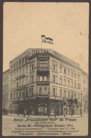 Ansichtskarte "Hôtel Preussischer Hof", Königgrätzer Straße 117a [1/2]