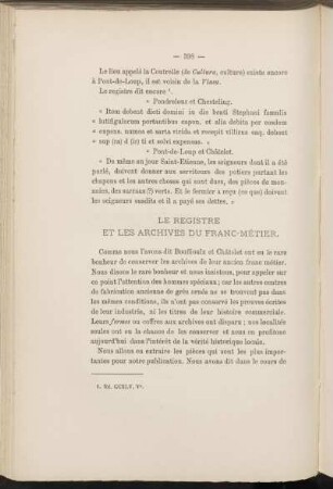 Le registre et les archives du franc-métier.
