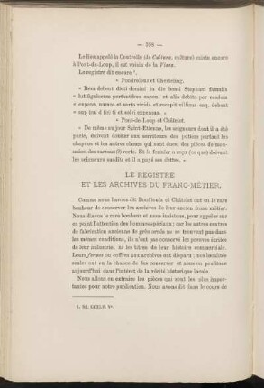 Le registre et les archives du franc-métier.