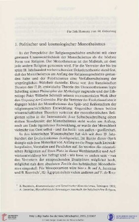 1. Politischer und kosmologischer Monotheismus