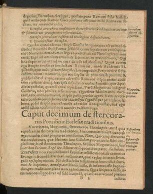 Caput decimum de stercorariis Pontificiae Ecclesiae traditionibus.