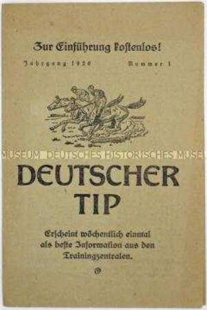 Propagandaschrift der Deutschen Volkspartei zur Reichstagswahl 1920 im Stil einer Vorberichterstattung zu einem Pferderennen