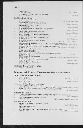 Lehrveranstaltungen Themenbereich Umweltschutz